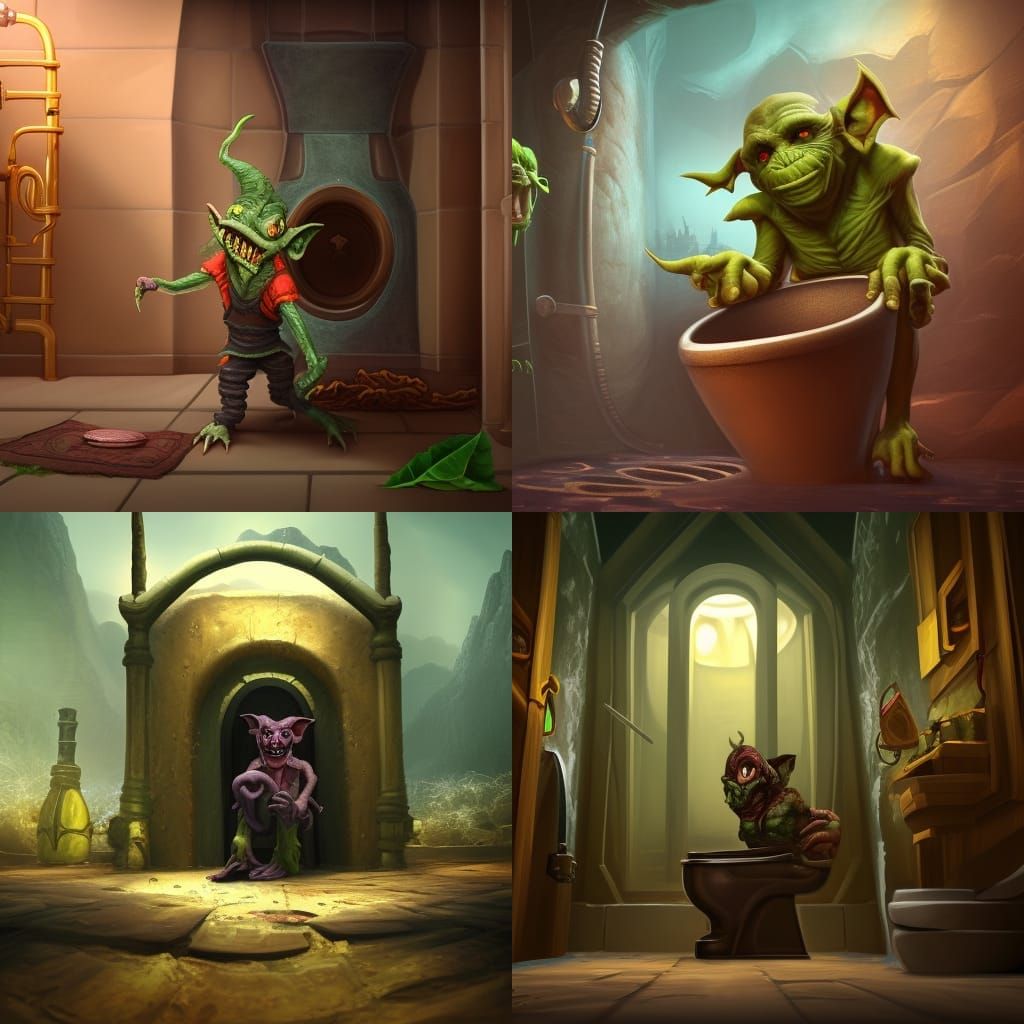 Money-Hungry Goblin Hiding: Detailed Matte Painting
