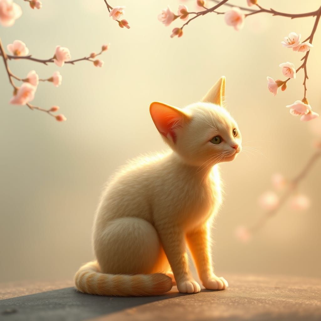 Anime-Inspired Feline Kiwifruit in Blossoming Dreamscape