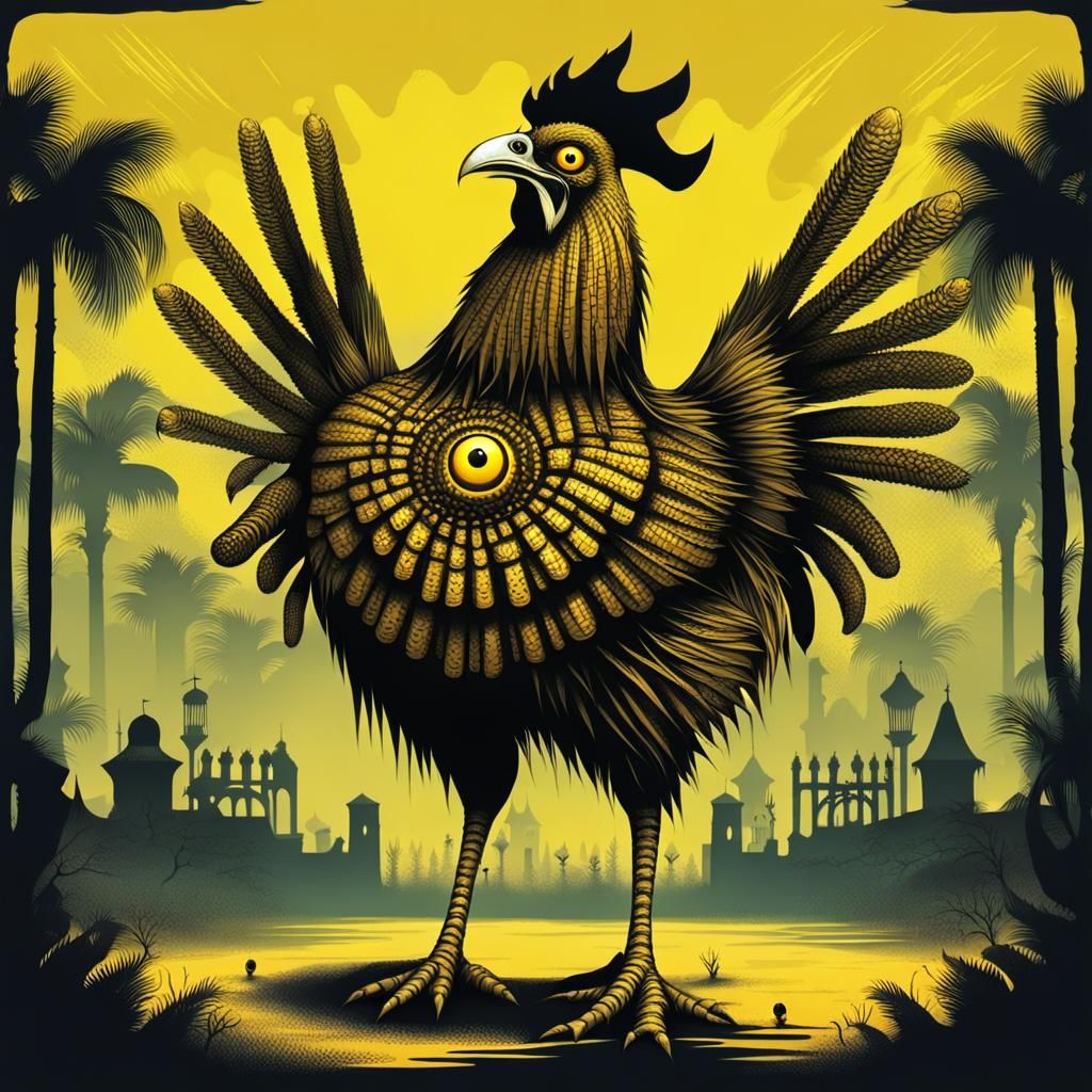 Retro Evil Eye Chicken Creature in Carnival