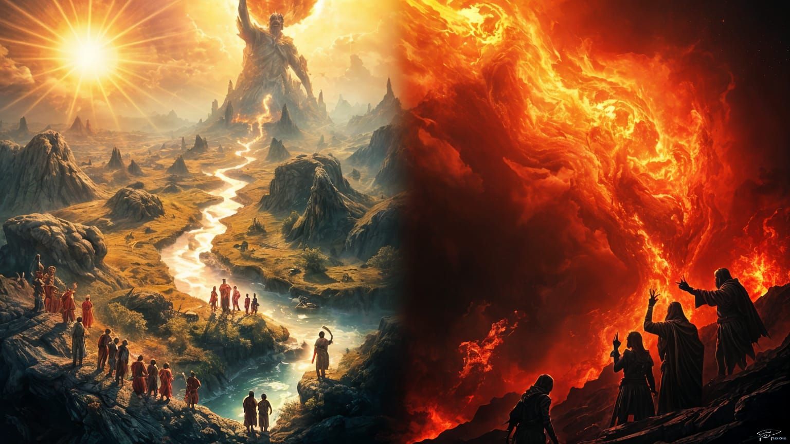 Apocalyptic Artwork: Paradise vs. Fiery Abyss