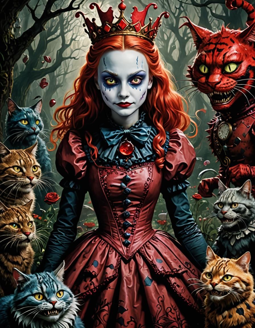 Nightmarish Red Queen and Cheshire Cat