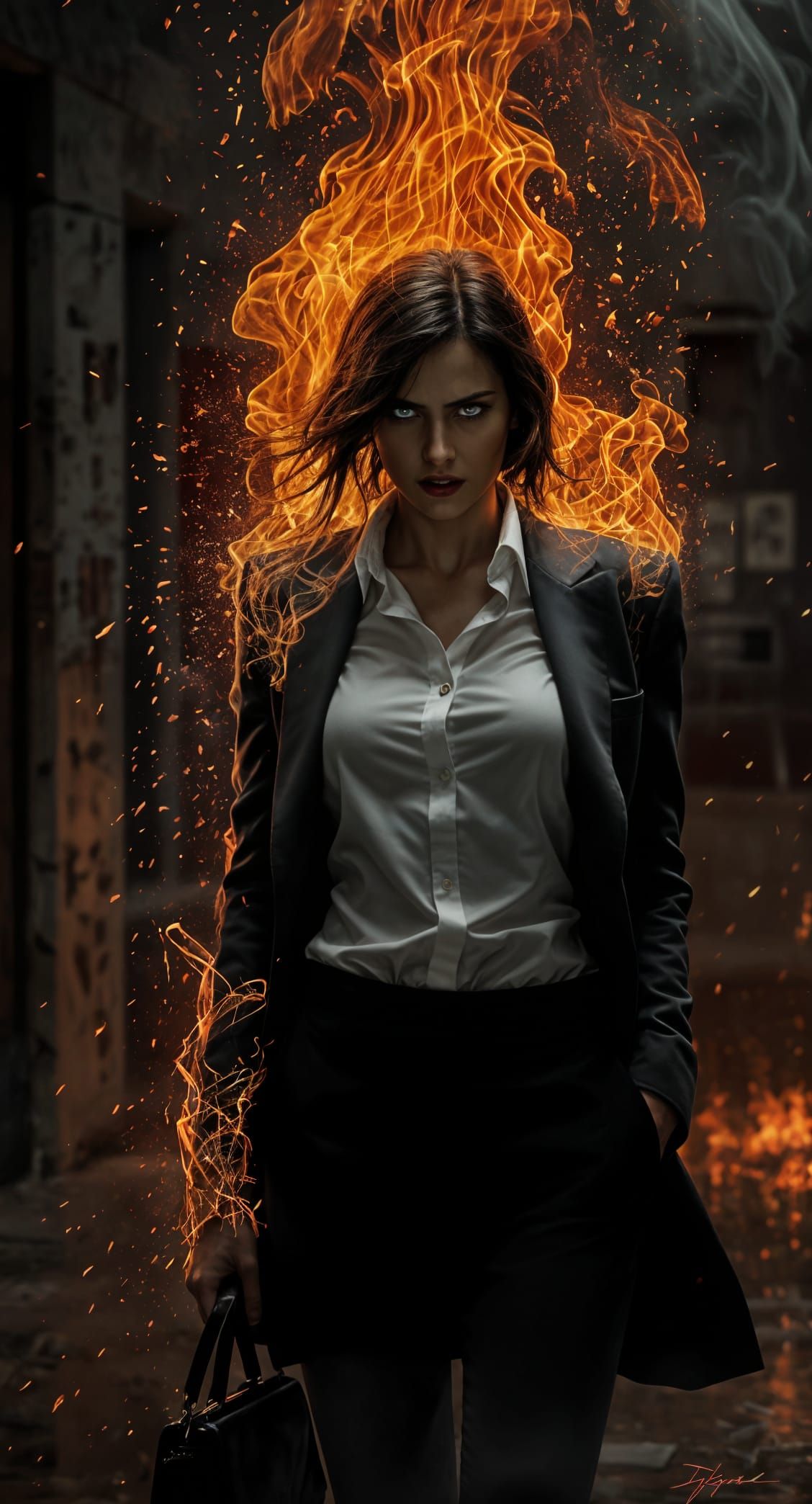 Brunette Woman's Fiery Rage Manifests