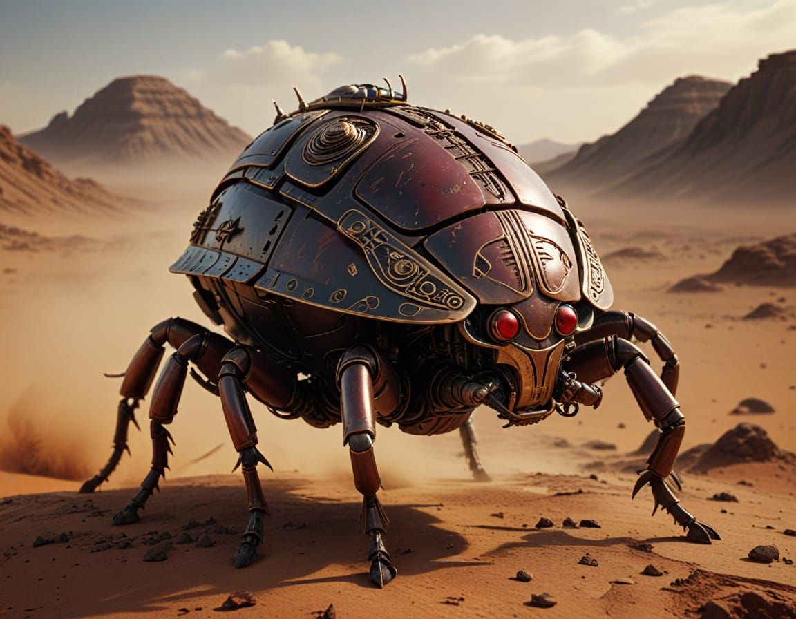 Steampunk Scarab Beetle on Martian Landscape
