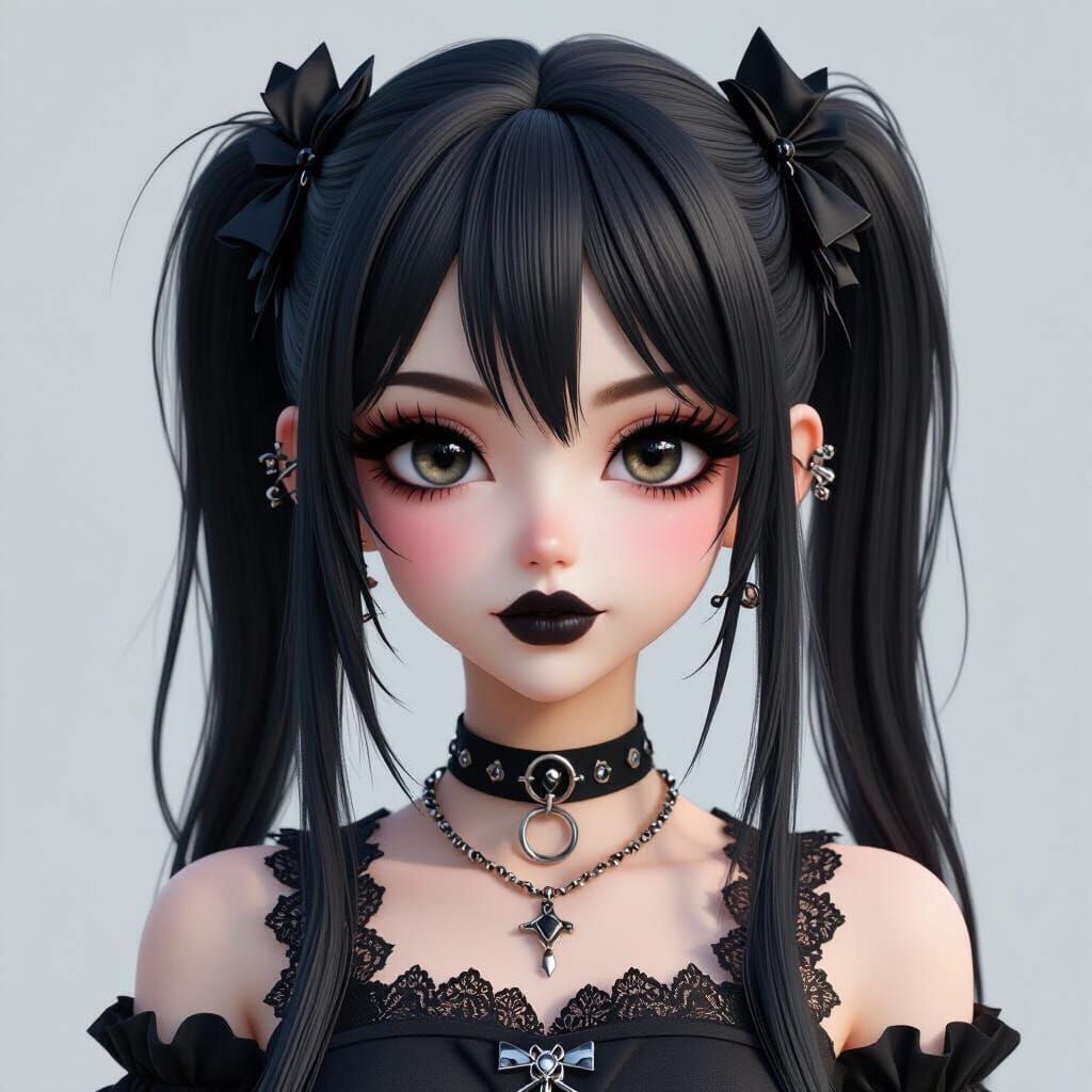 Goth Anime Girl with Piercings and Black Hair