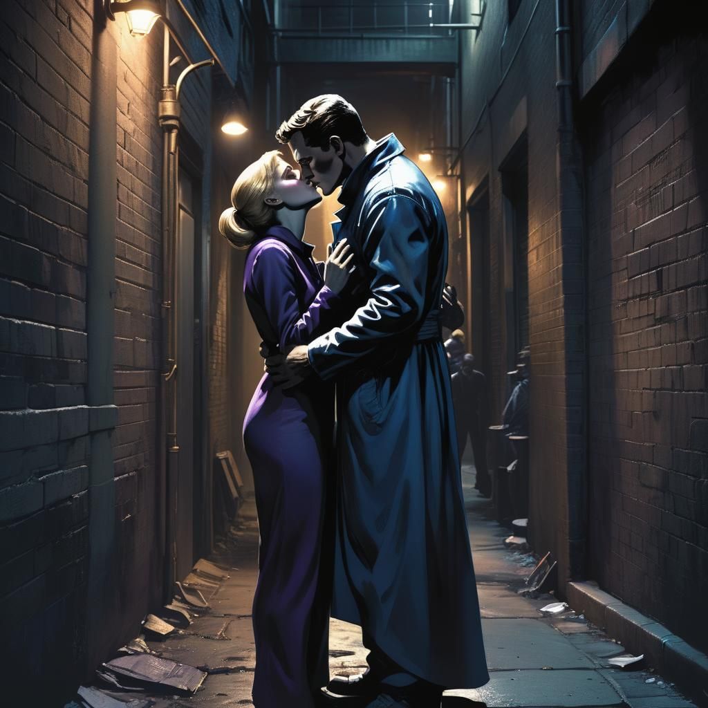 Romantic Alleyway Encounter in Comic Book Style