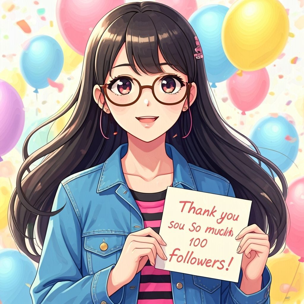 Anime Girl Celebrates 100 Followers with Confetti