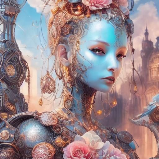 Steampunk Raven in Candy Landscape, Digital Illustration