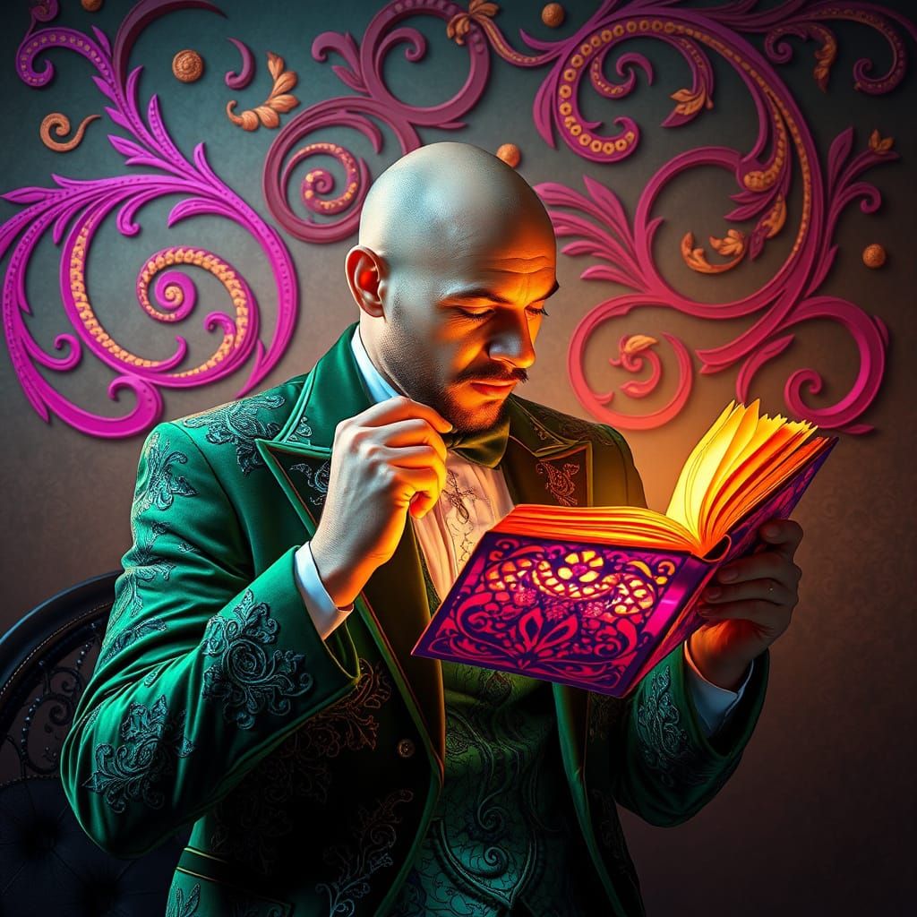 Eating Something Inedible WLOP green and magenta contrasting colors triadic colors art Nouveau surrealism filigree oil o...