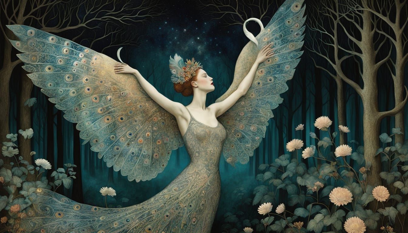 Surreal Goddess Emerges from Earth with Majestic Swan Wings ...