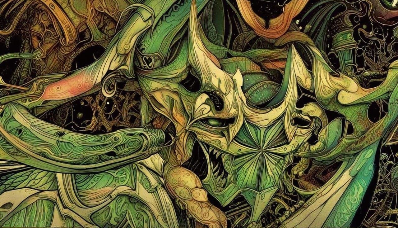 Vibrant Ink Drawing in Iridescent Hues