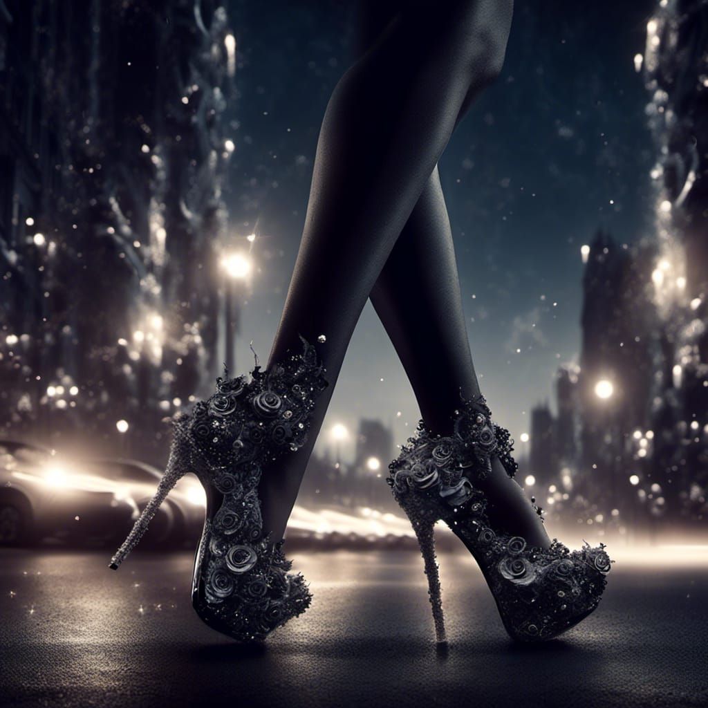 Sparkling High Heels in City Nightscape Photograph