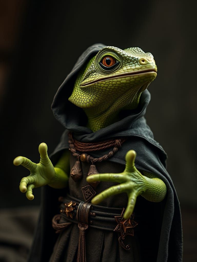 Humanoid Iguana Cultist in Cinematic Style