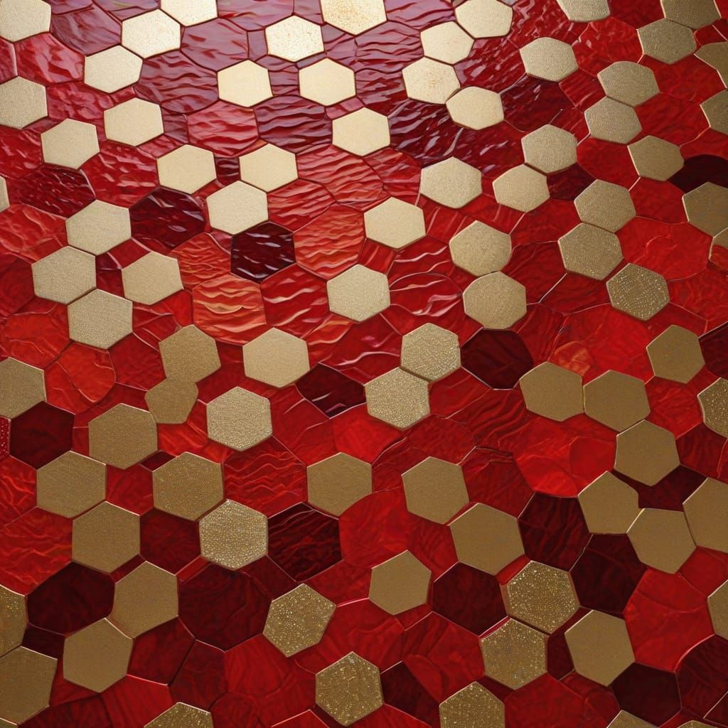 Geometric Seascape in Red and Gold Tessellation