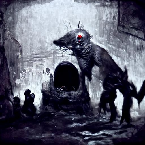 Giant Red-Eyed Rats in Dark Sewer: Horror Art