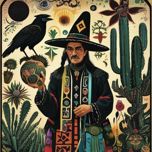Nagual and Bruja in Mexican Loteria Style