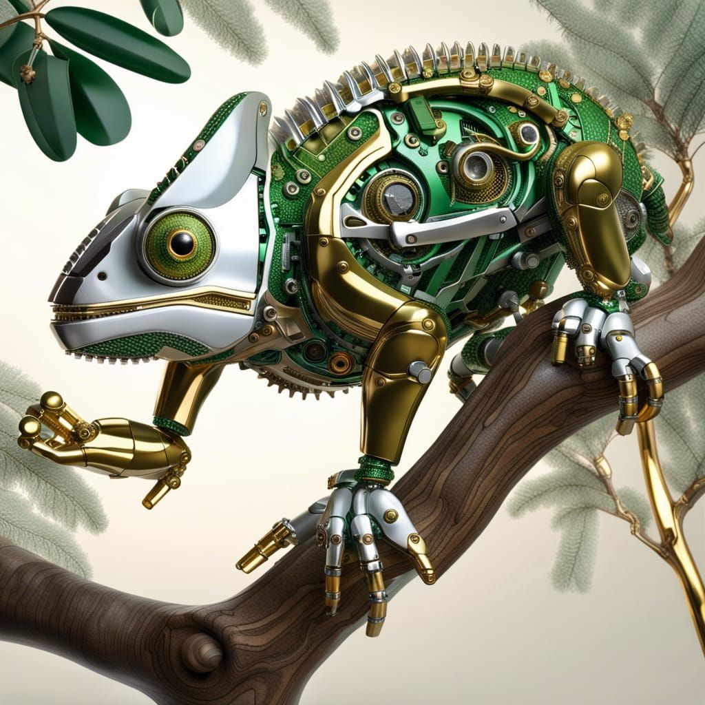 Futuristic Robotic Chameleon in Cyberpunk Style