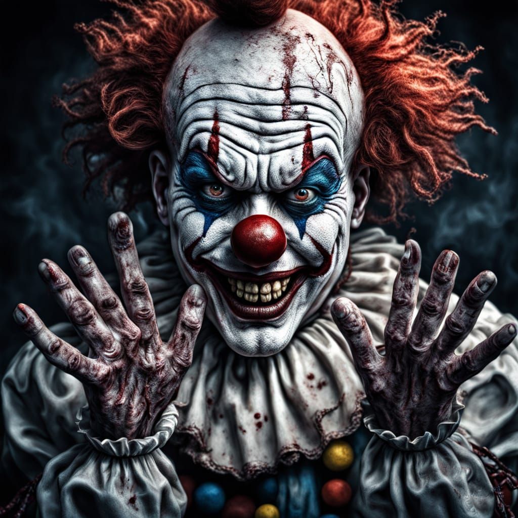 Creepy Horror Clown with Multiple Hands