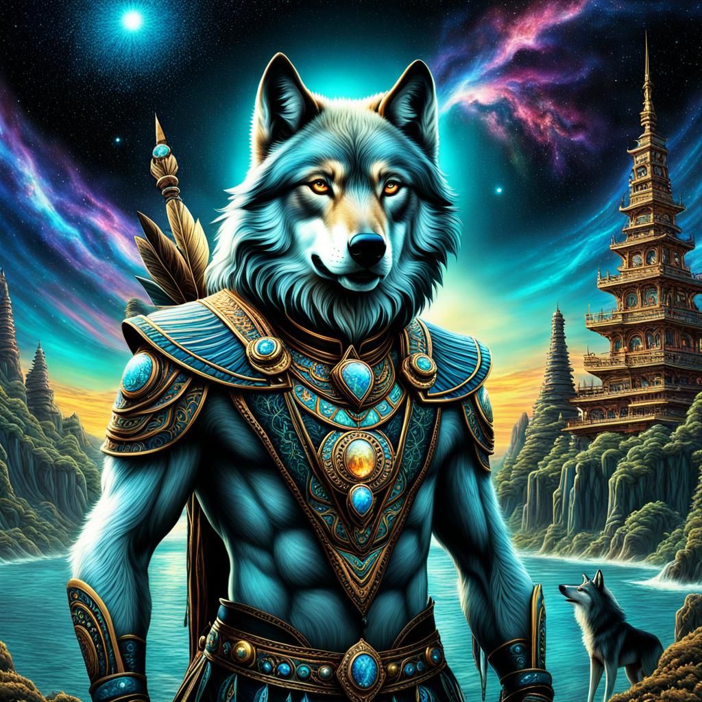 Ethereal Wolf Tribe in a Celestial Starscape