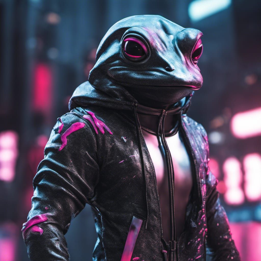 Cyber Frog with Katana in Synthwave Style