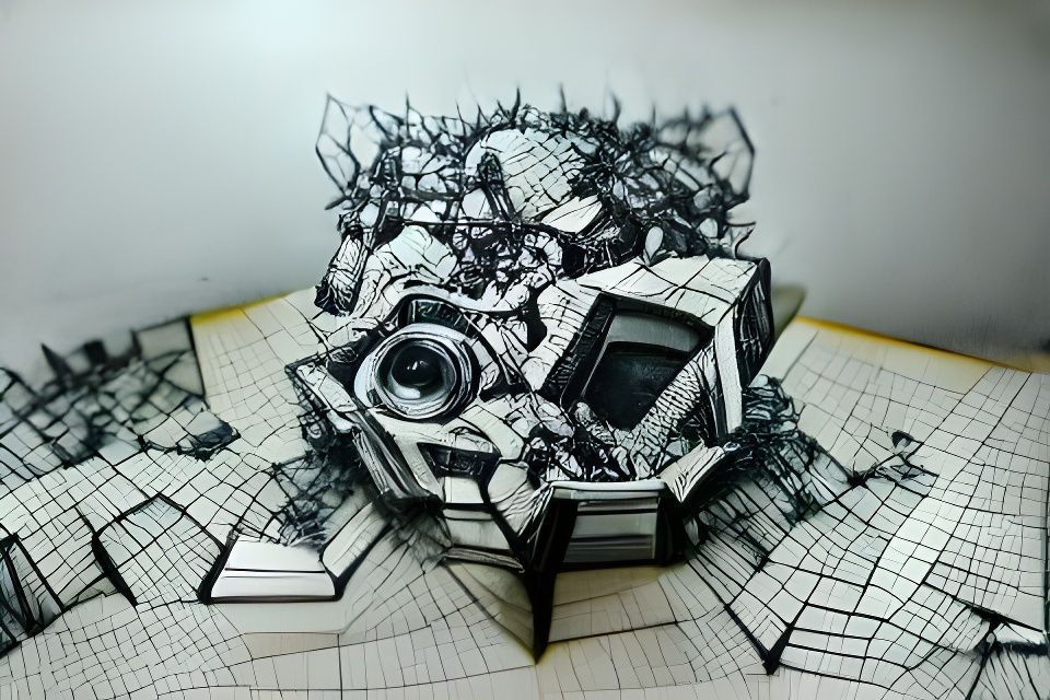 Orthographic Labyrinth: Black and White Ink Drawing