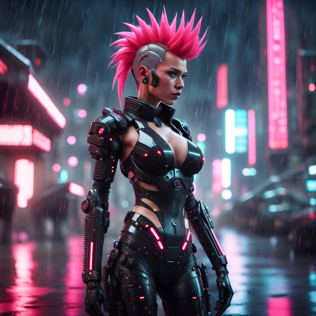 Cyberpunk Girl in Futuristic City at Night