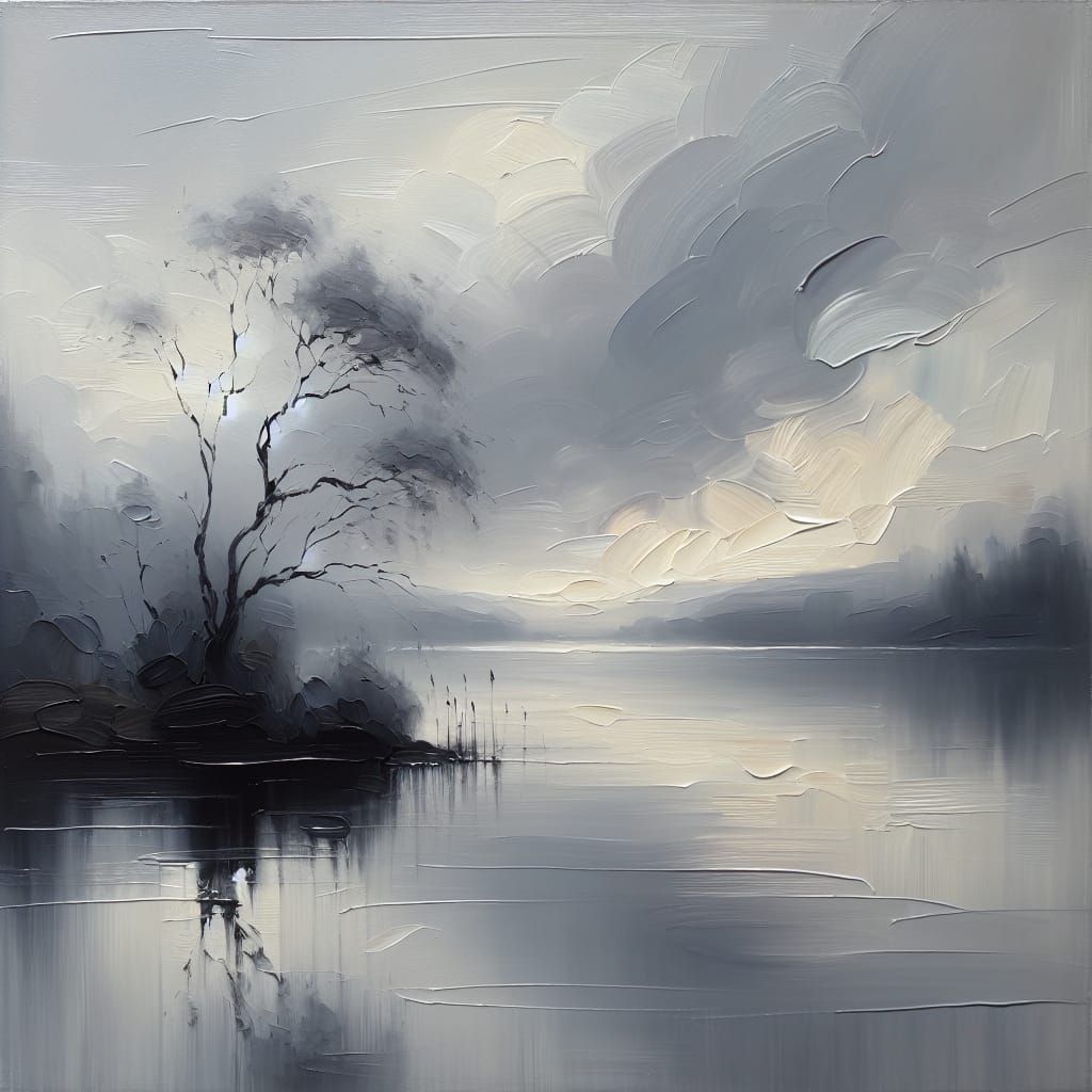 Dreamlike Shoreline in Impasto Oil Painting Style