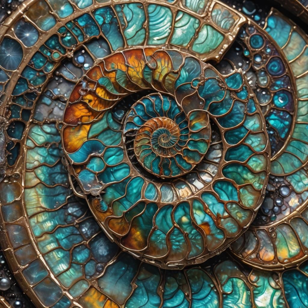 Opalescent Ammonite Fossil Macro Photograph