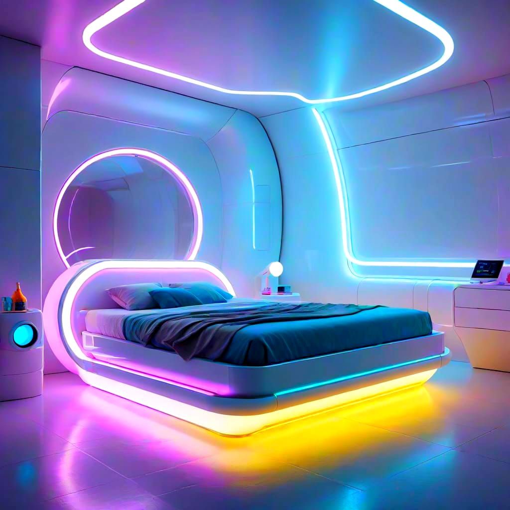 Sleek Futuristic Bed in a White Metal Room