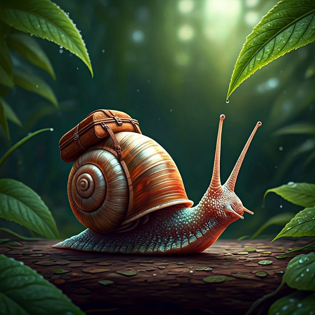 Snail Explorer in a Dewy Garden