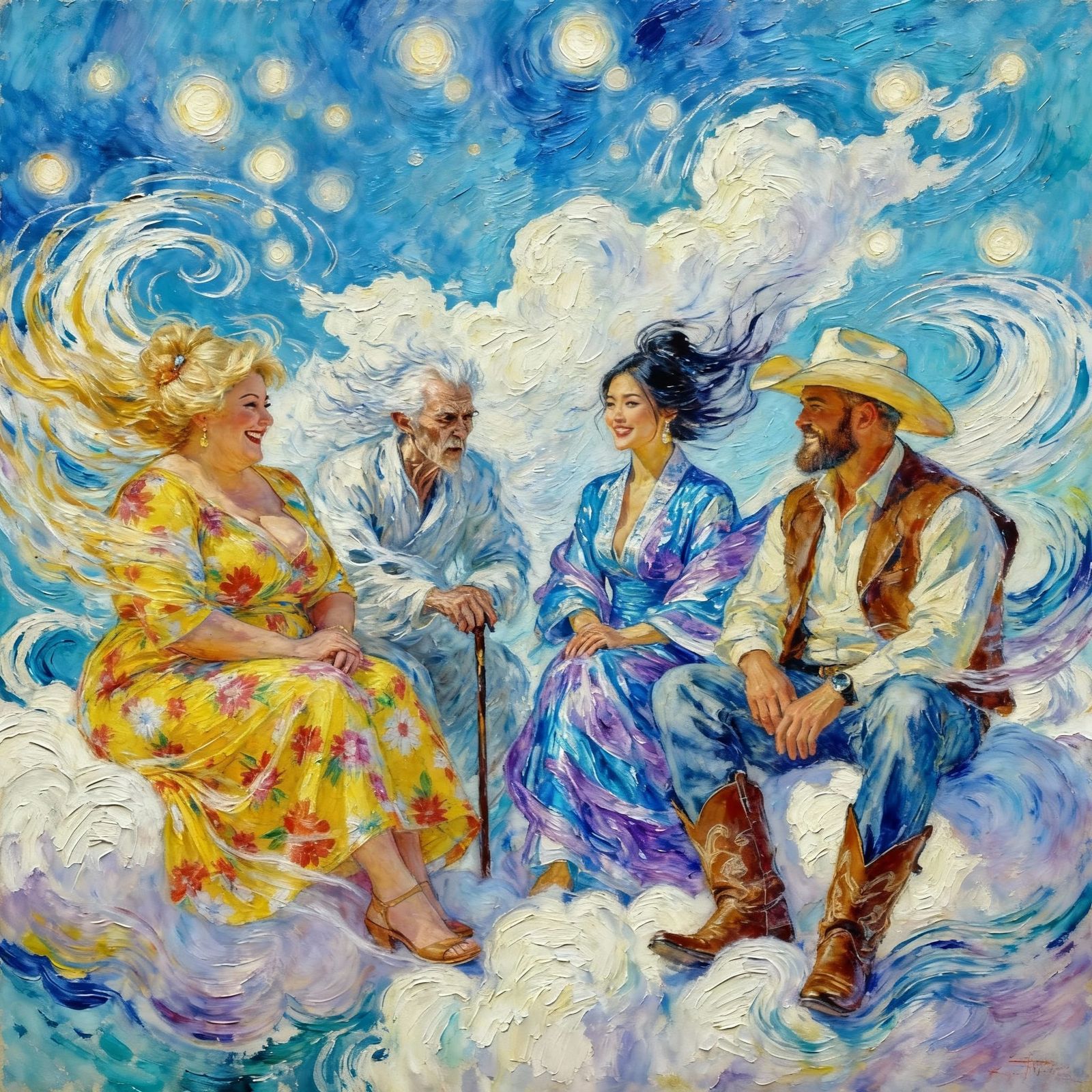 Four Winds Personified as Diverse Characters on a Cloud