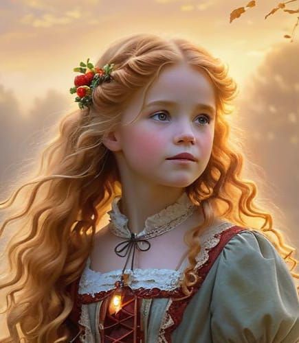 Majestic Victorian Fantasy Scene with Long Curly Hair and Ca...