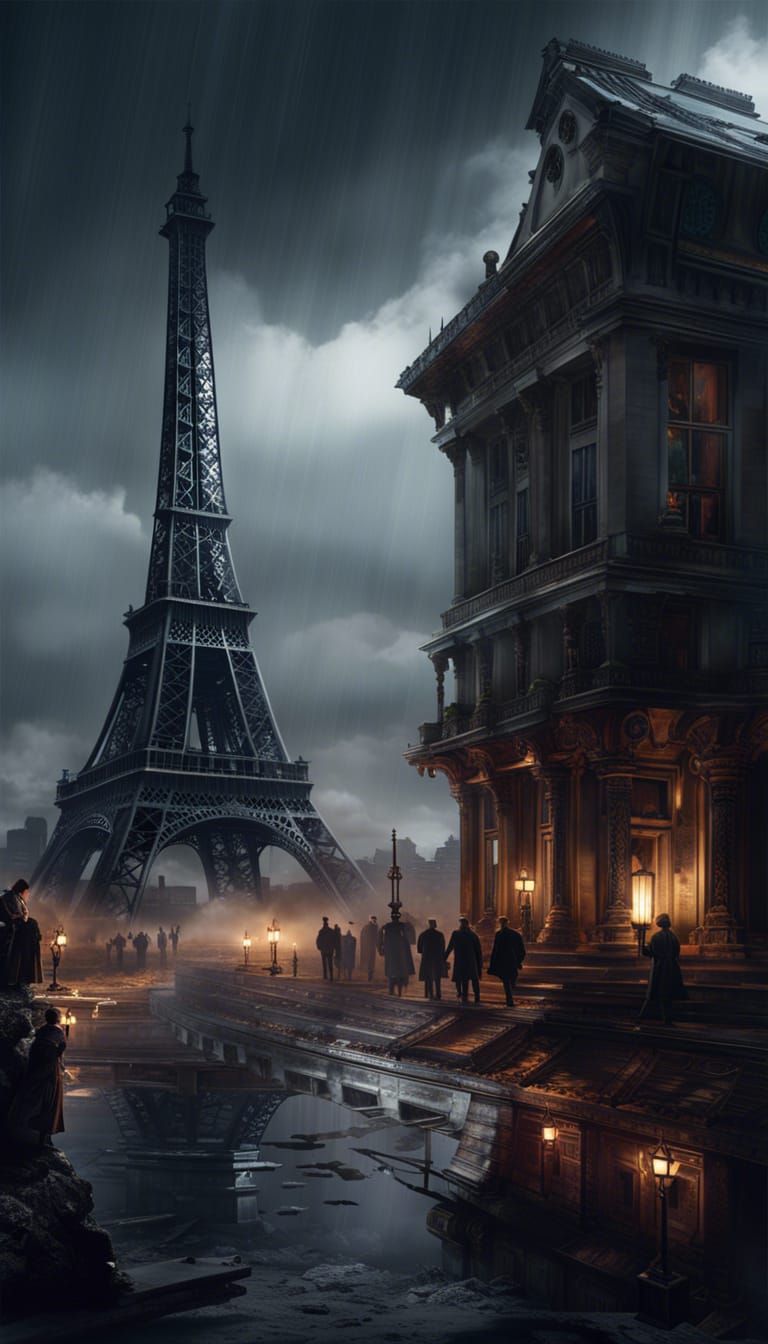 Post-Apocalyptic Eiffel Tower with Robots