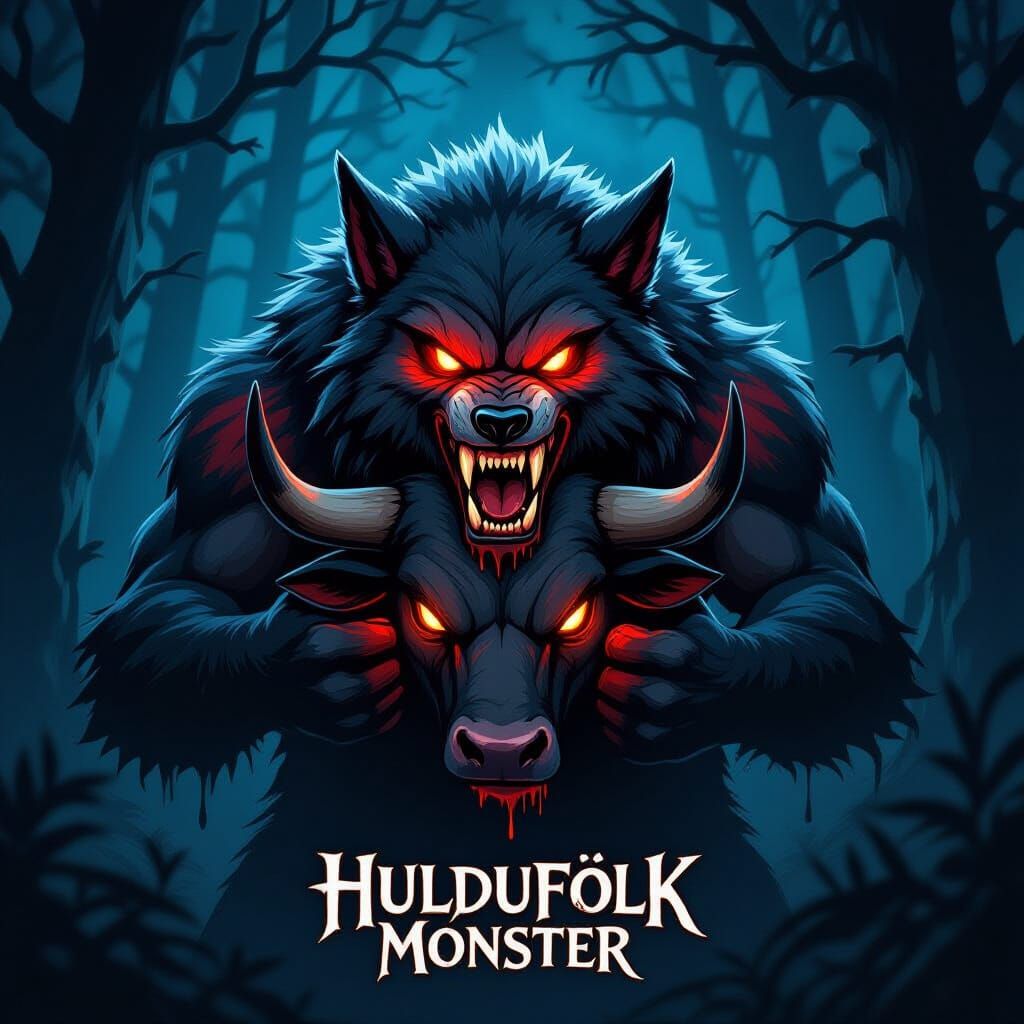Enraged Werewolf Monster Devours Bull in Dark Forest