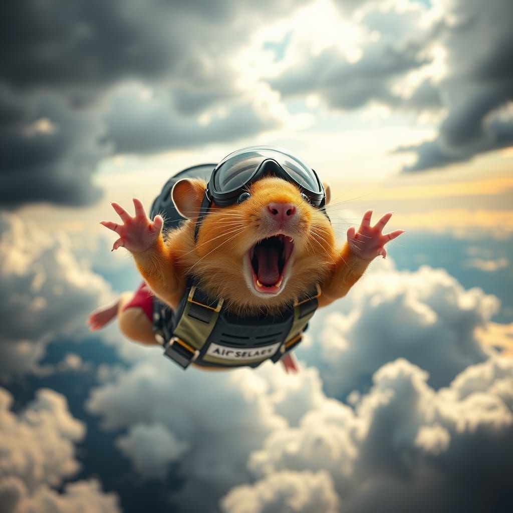 Hamster Skydiving in a Surreal Style