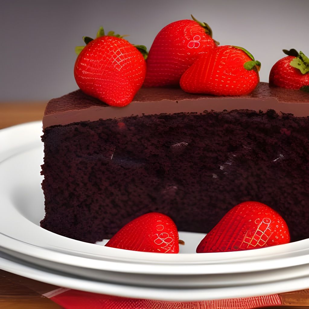 Hyperrealistic Double Chocolate Fudge Cake with Strawberries