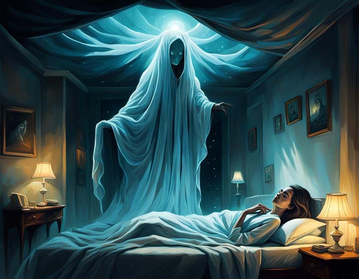 Girl Hiding From Ghost, Surrealist Painting by Cyril Rolando