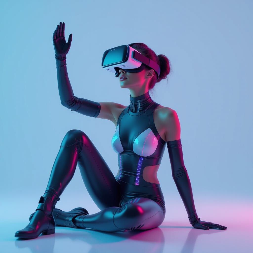 Futuristic Human with Biomechanical Implants in Neon Tones