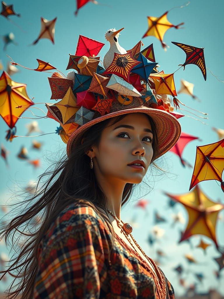 Realistic Photo of Woman Wearing Kite Hat