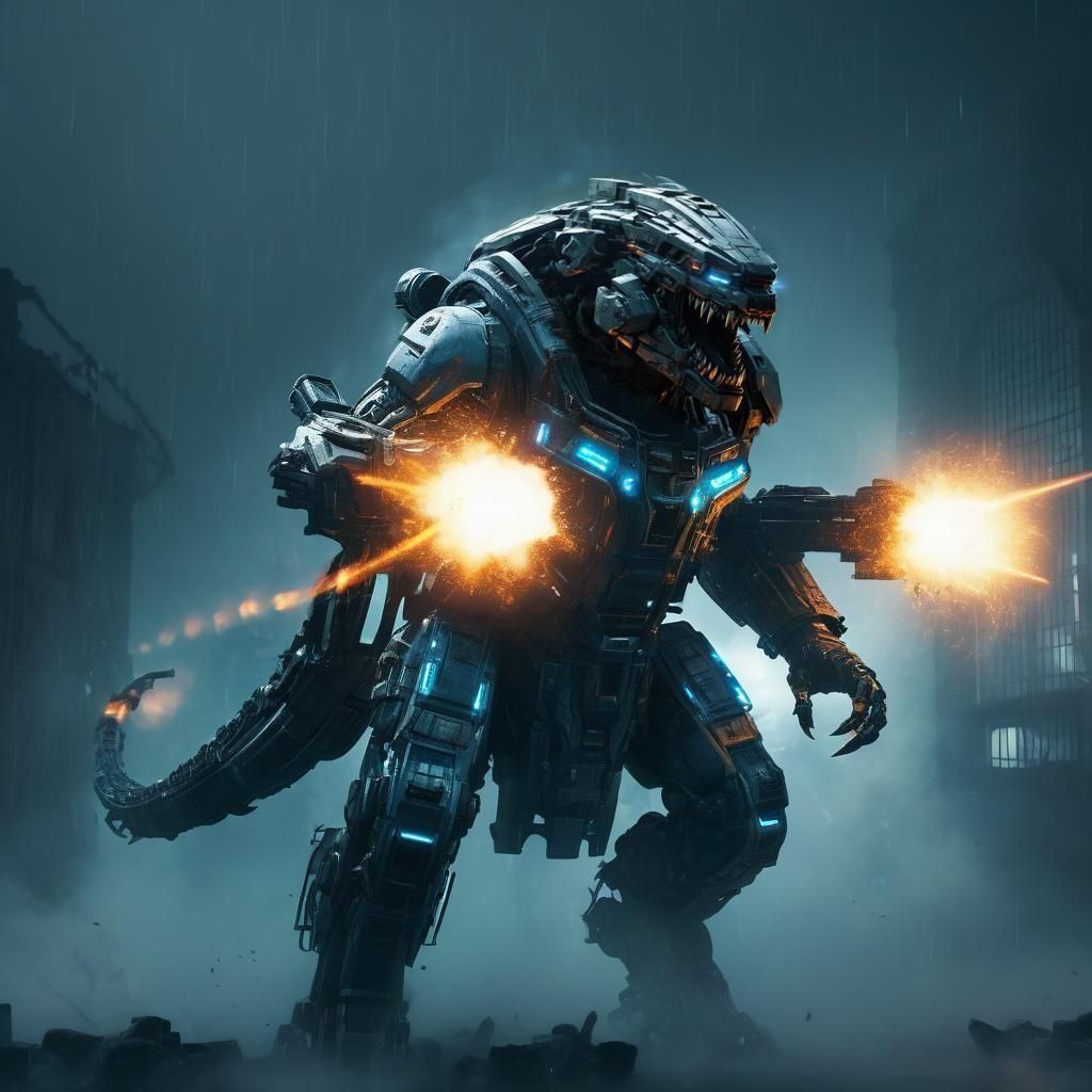 Hyperdetailed Zoid Robot in Foggy Night Scene