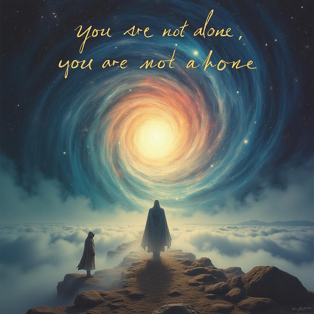 Astral Figure Enters Cosmic Vortex in Dreamlike Style