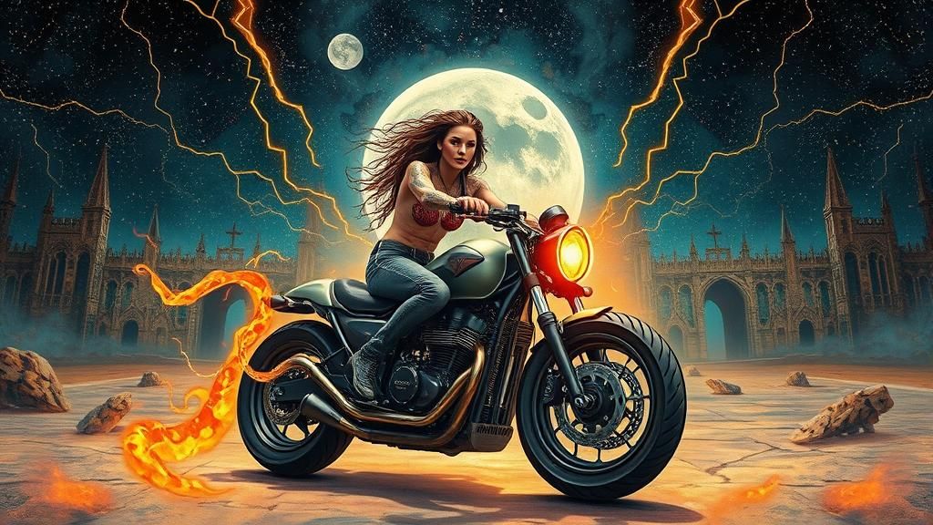 Southern Gothic Rockstar Rides a Sci-Fi Motorcycle