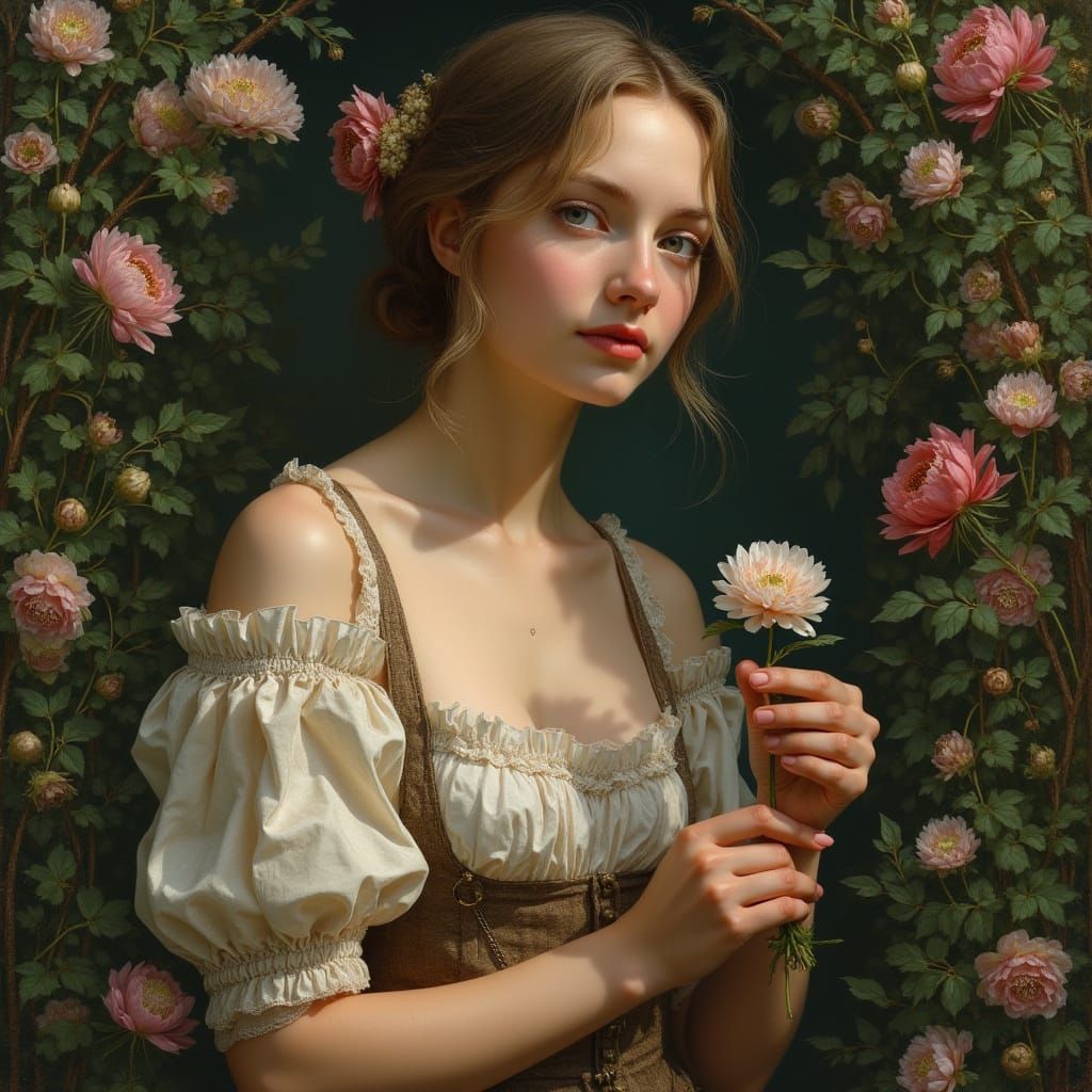 Renaissance Woman in Secret Garden as Pastel Painting