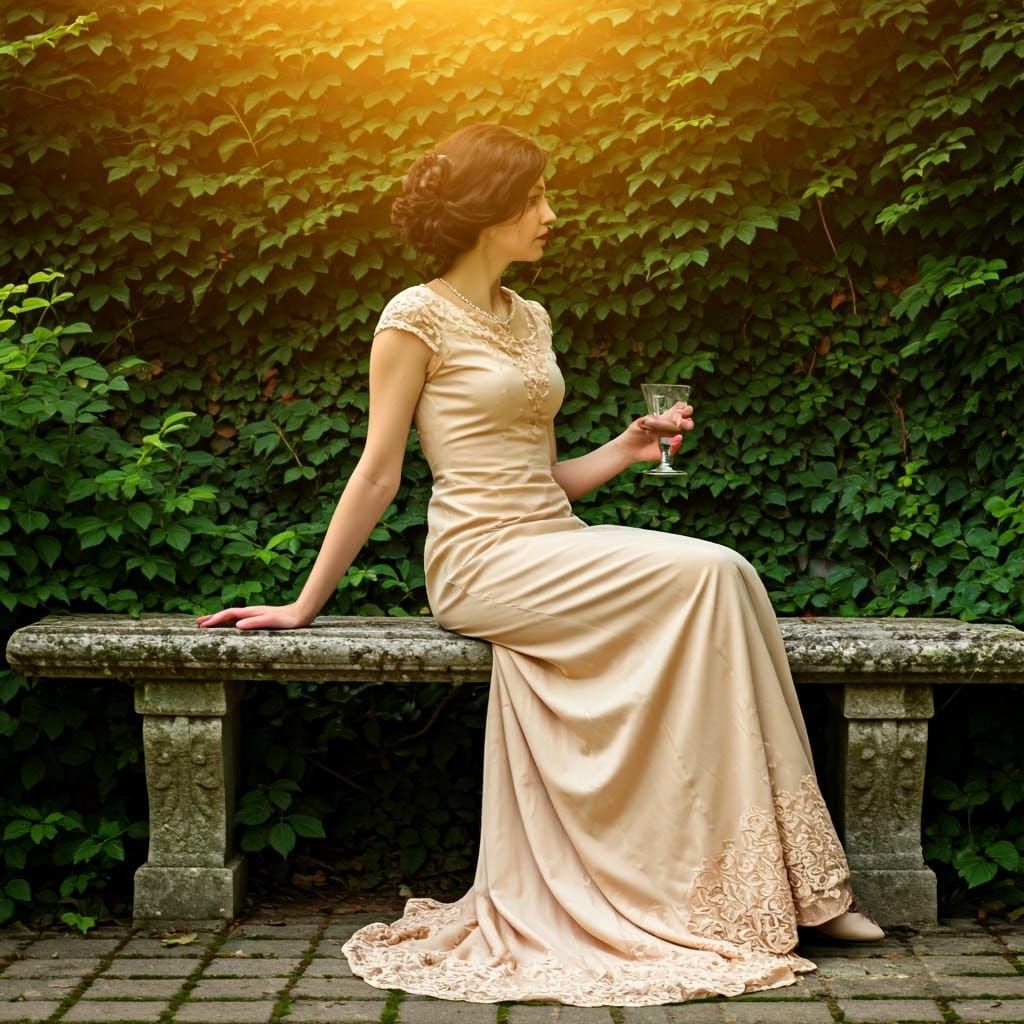 Woman in Vintage Gown, Impressionist Style