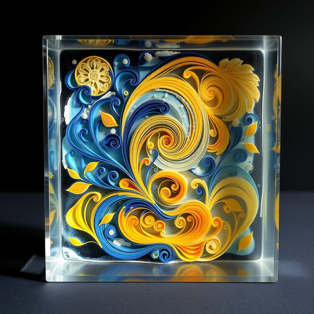 Expressive Quilling Artwork in Resin Cast