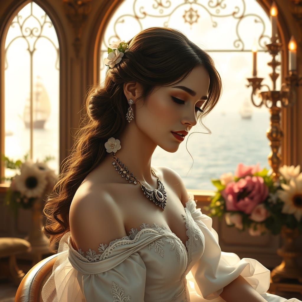 Elegant Woman in Baroque Setting