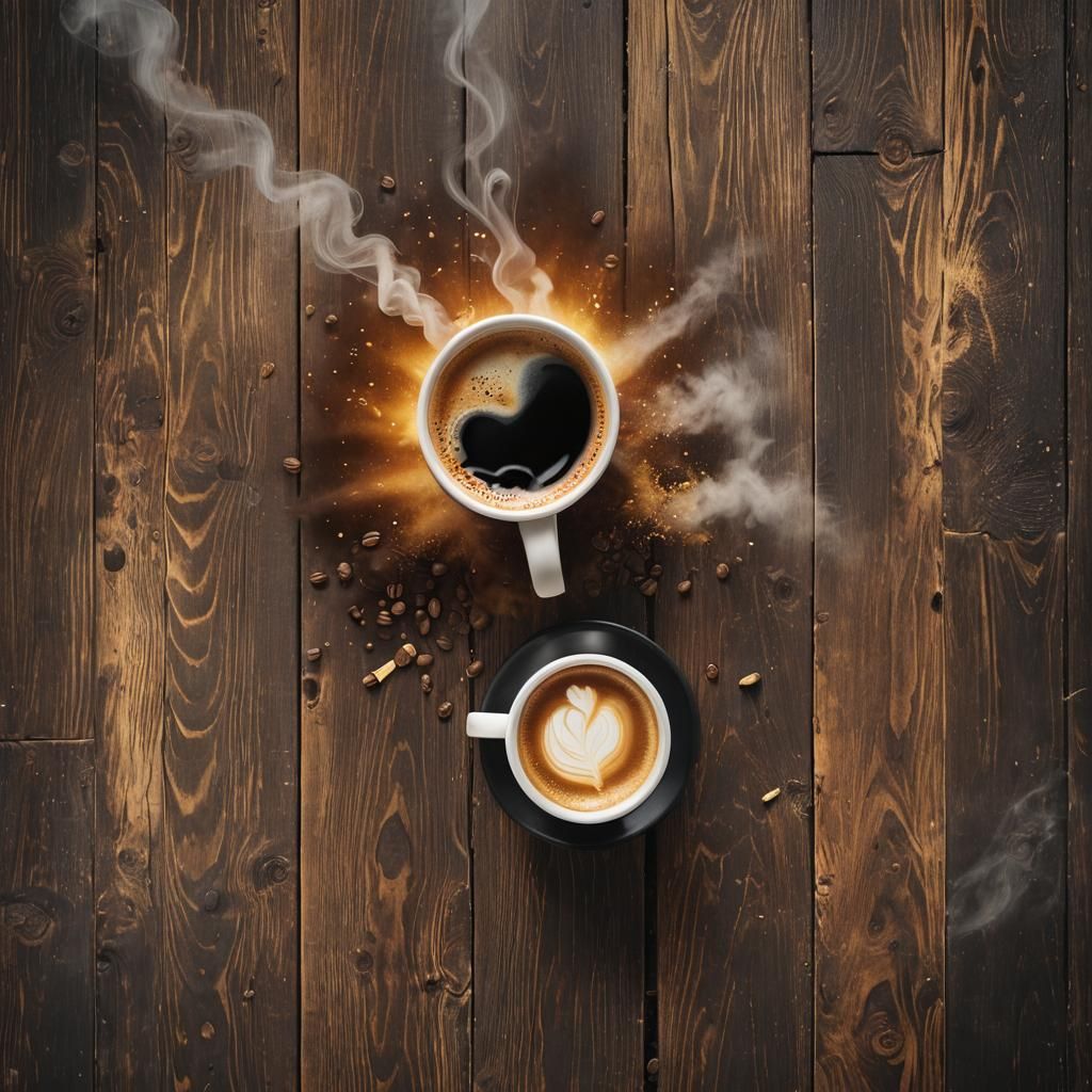 Steaming Coffee Cup on Wooden Table, Photorealistic Digital ...