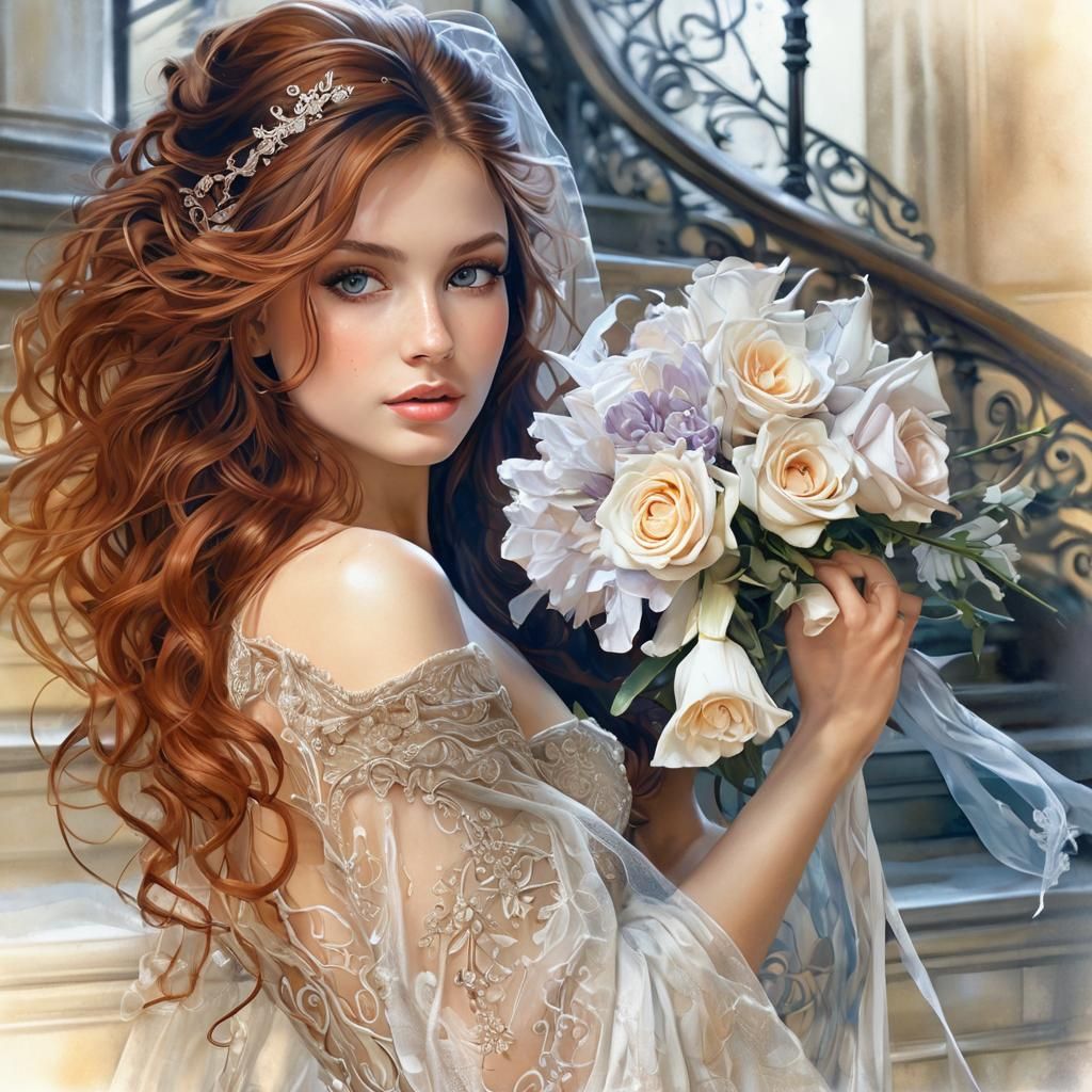 High Fashion Bride in Gown and Veil