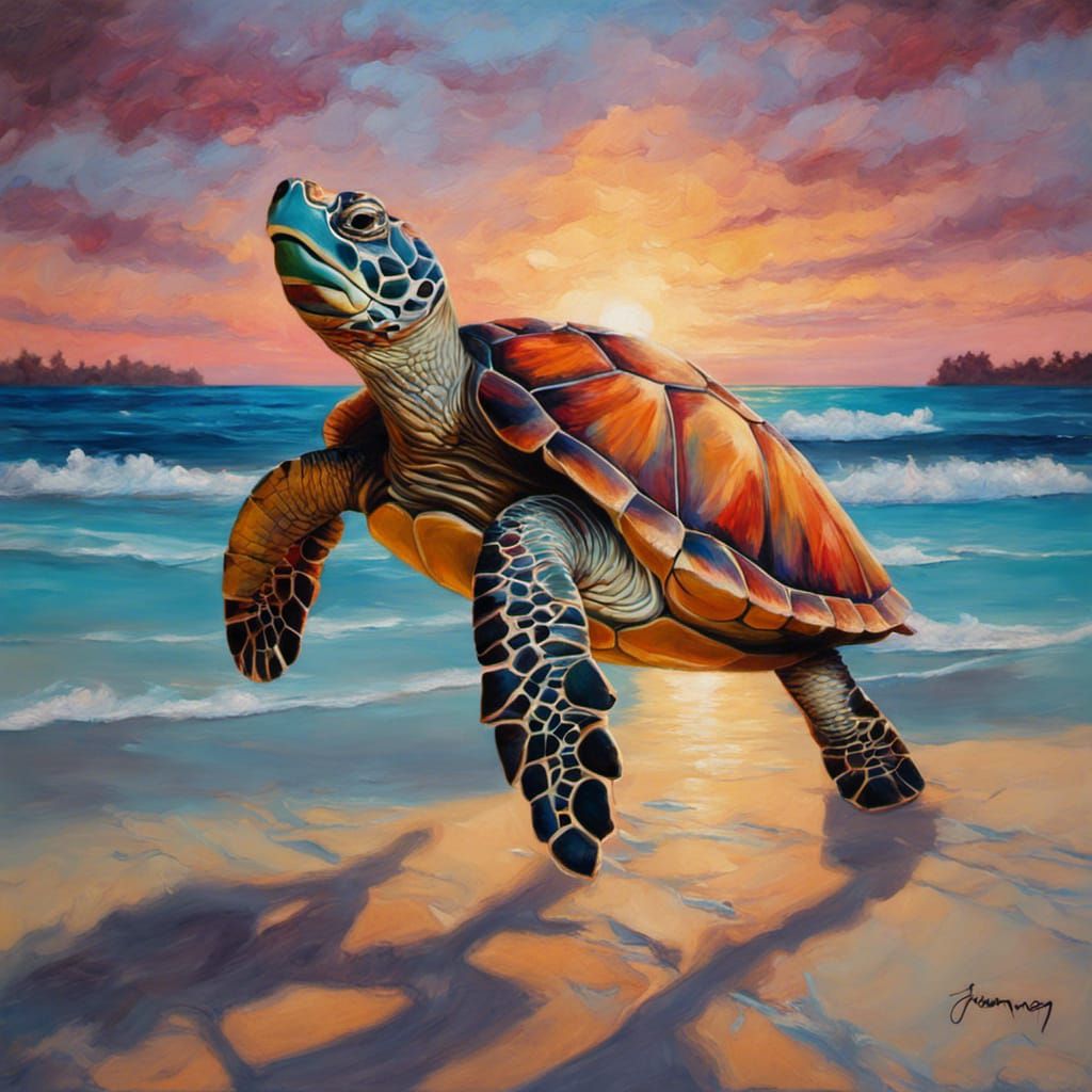 Mandala Turtle Sunset: Oil Painting
