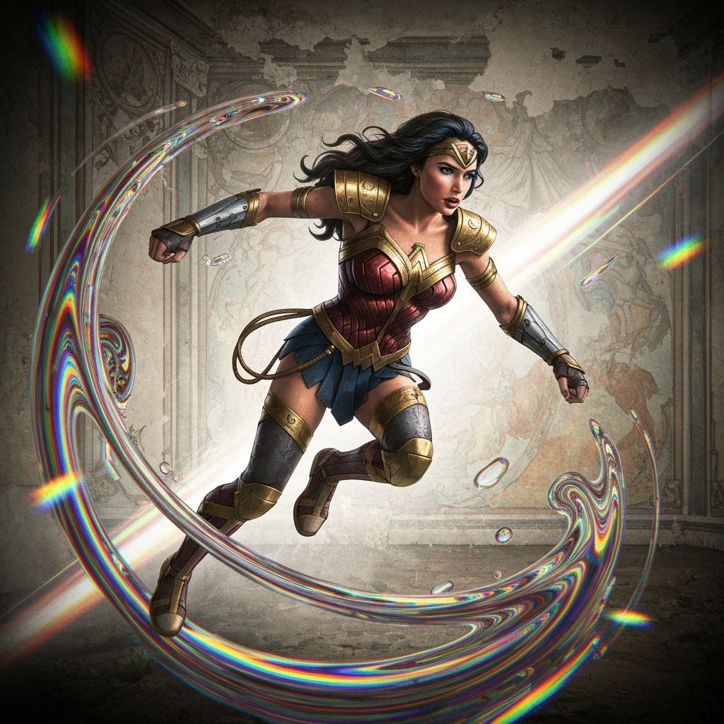 Wonder Woman Speeding Through Iridescent Light