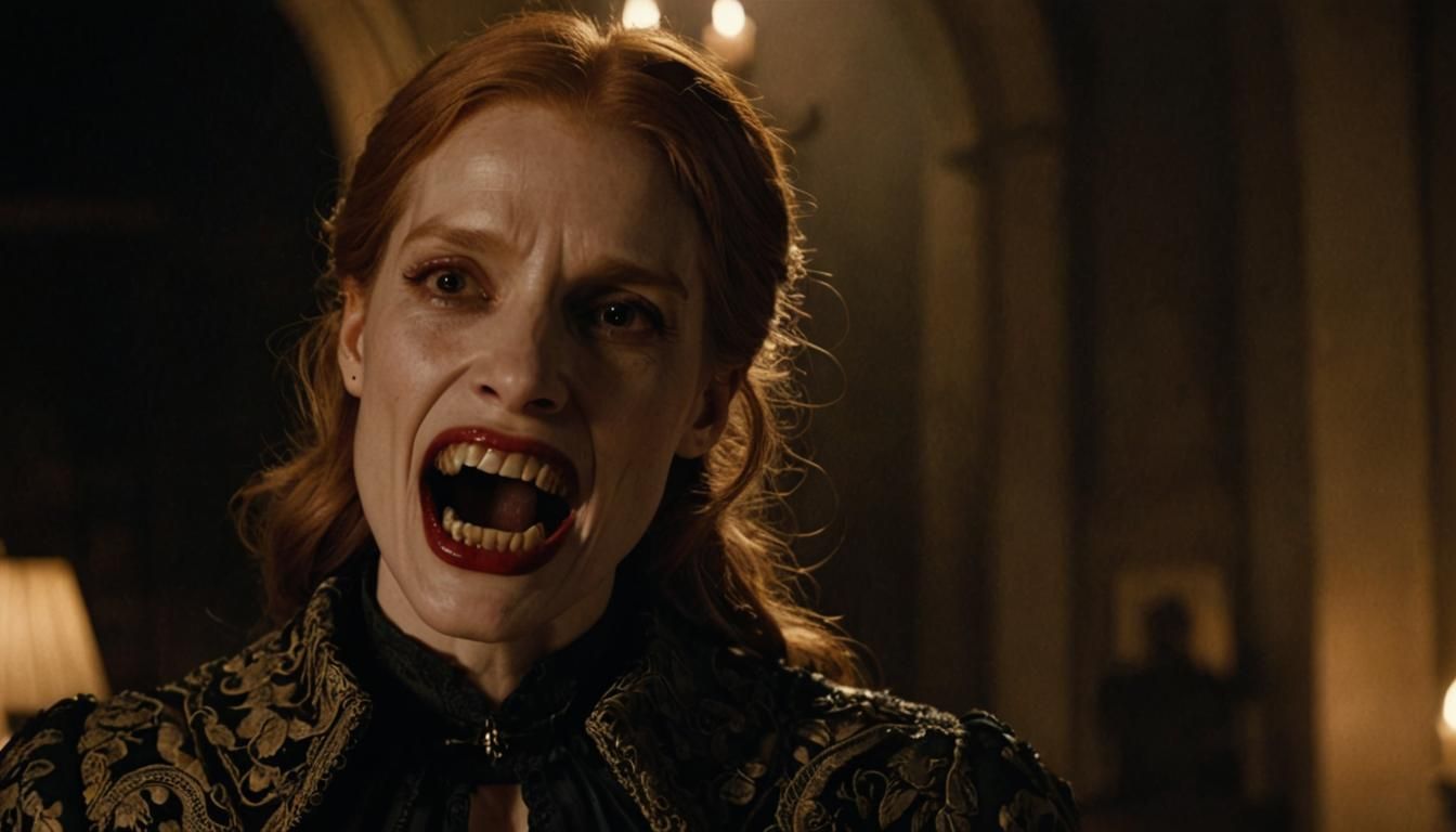 Jessica Chastain as a Vampire with Fangs